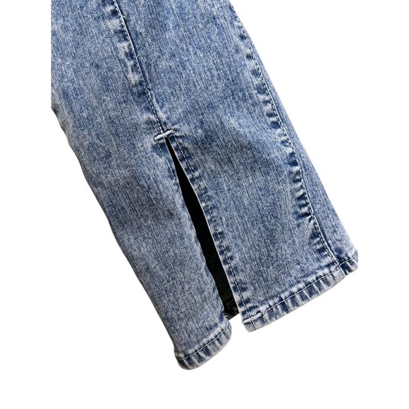 True Religion Denim Jumpsuit Womens XL Blue Front Zip Slit Distressed Overalls - Picture 12 of 14